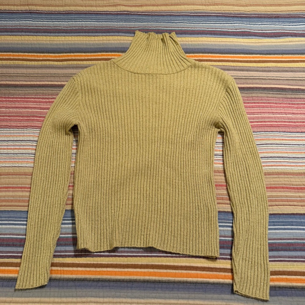 Savannah Ribbed Metallic Turtleneck Sweater Gold‎ XL Made in the USA